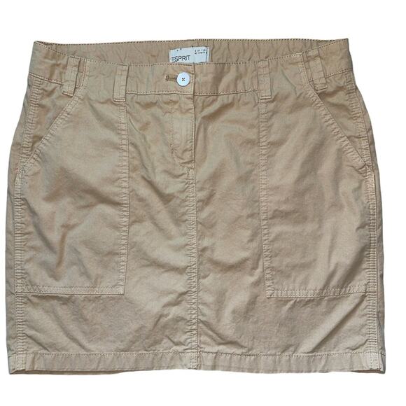 Esprit Vintage Camel Tan Cotton Mini Skirt slash Front Pockets size 10 - Picture 1 of 8